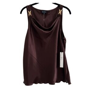 Nicole Miller | Gold Trim Brown Sleeveless Top